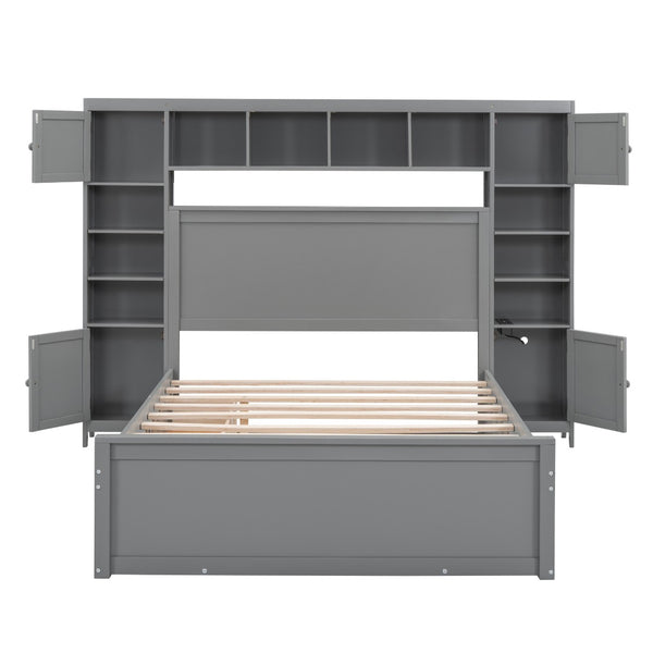 HomeRoots Gray Wood Full Bed Frame with Space-Saving Trundle for Modern Bedrooms - Stylish & Durable Design 596480
