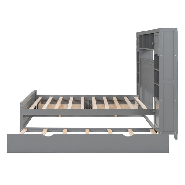 HomeRoots Gray Wood Full Bed Frame with Space-Saving Trundle for Modern Bedrooms - Stylish & Durable Design 596480