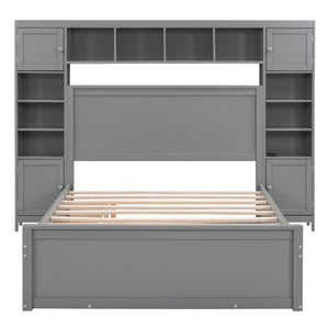 HomeRoots Gray Wood Full Bed Frame with Space-Saving Trundle for Modern Bedrooms - Stylish & Durable Design 596480