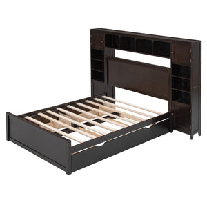 HomeRoots Espresso Wood Full Bed Frame with Space-Saving Trundle for Stylish Comfort and Versatile Storage 596482
