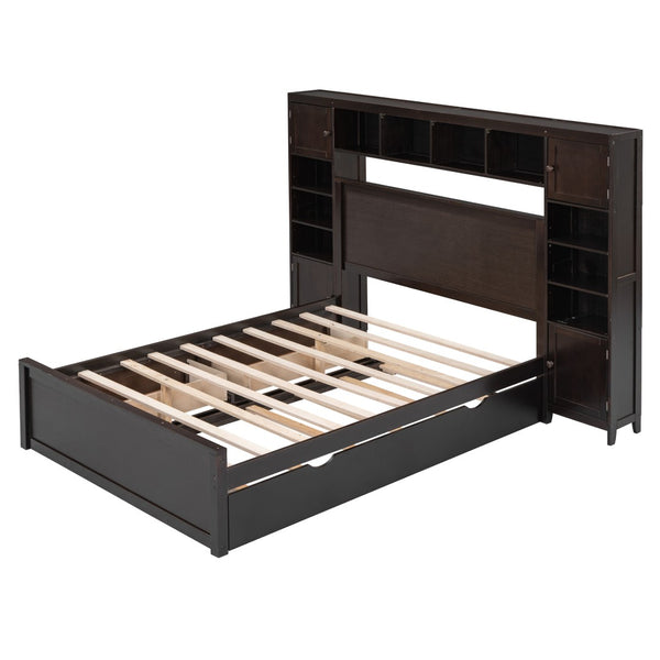 HomeRoots Espresso Wood Full Bed Frame with Space-Saving Trundle for Stylish Comfort and Versatile Storage 596482