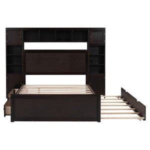 HomeRoots Espresso Wood Full Bed Frame with Space-Saving Trundle for Stylish Comfort and Versatile Storage 596482