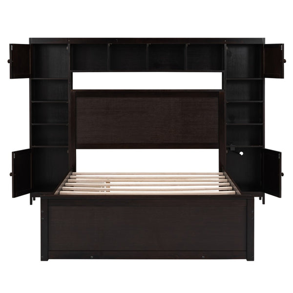 HomeRoots Espresso Wood Full Bed Frame with Space-Saving Trundle for Stylish Comfort and Versatile Storage 596482
