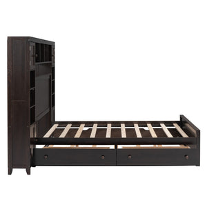HomeRoots Espresso Wood Full Bed Frame with Space-Saving Trundle for Stylish Comfort and Versatile Storage 596482