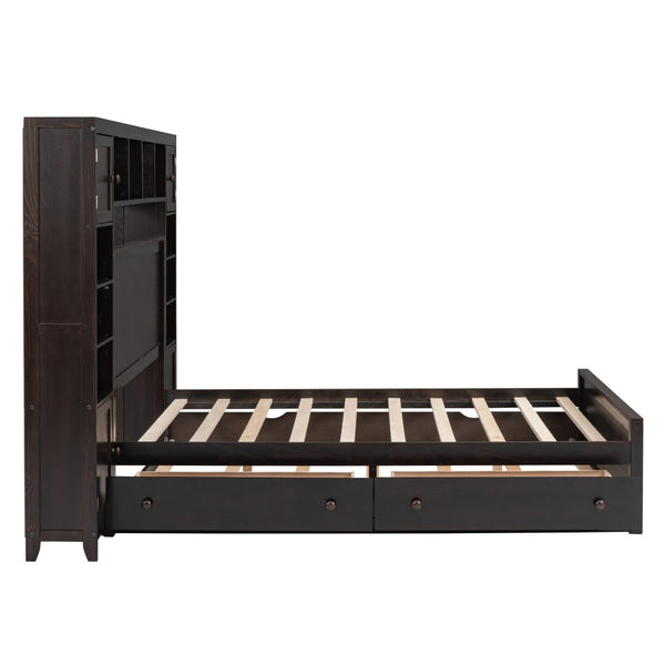 HomeRoots Espresso Wood Full Bed Frame with Space-Saving Trundle for Stylish Comfort and Versatile Storage 596482