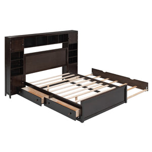 HomeRoots Espresso Wood Full Bed Frame with Space-Saving Trundle for Stylish Comfort and Versatile Storage 596482