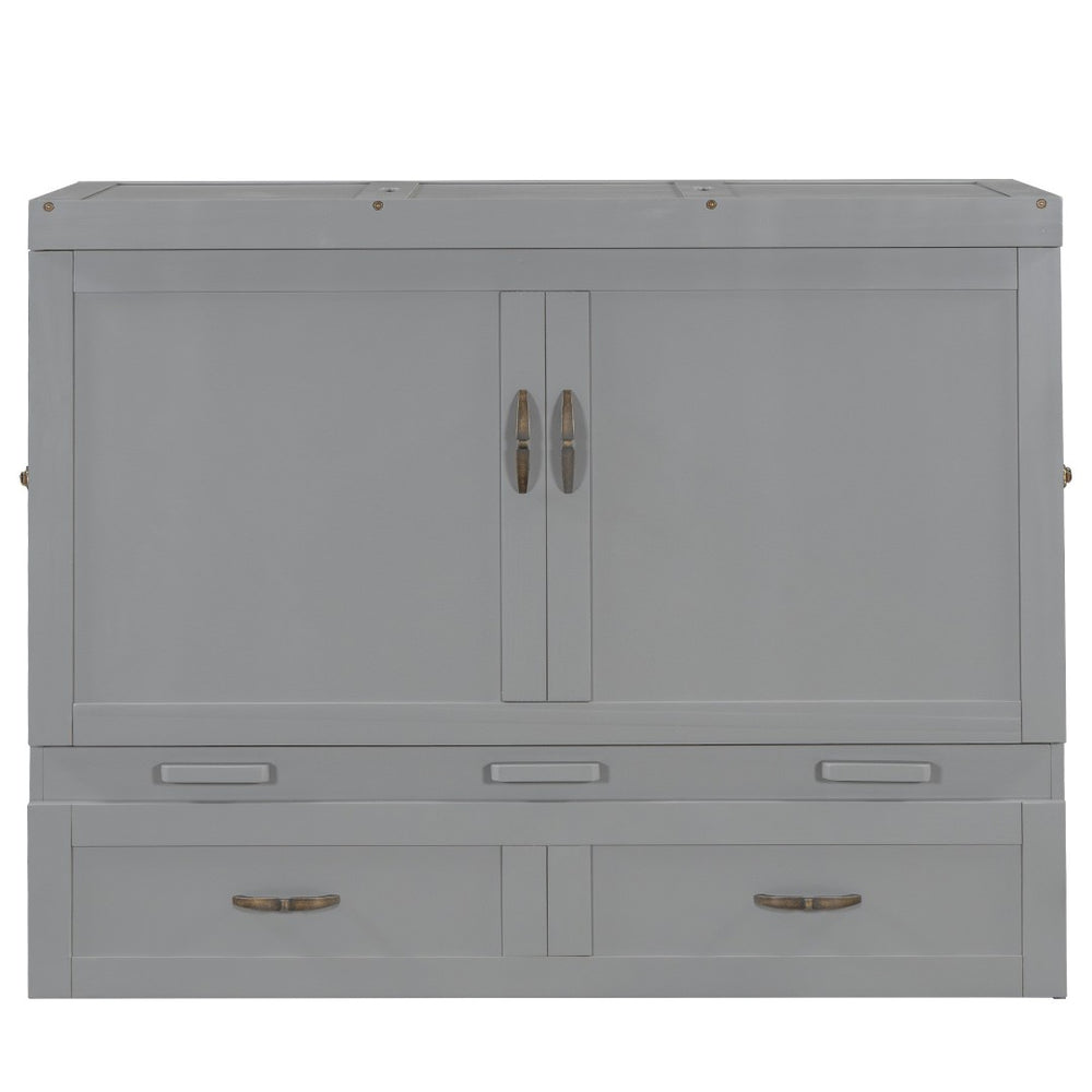 HomeRoots Gray Wood Full Murphy Bed - Space-Saving Design with USB Port for Modern Multi-Functional Spaces 596483