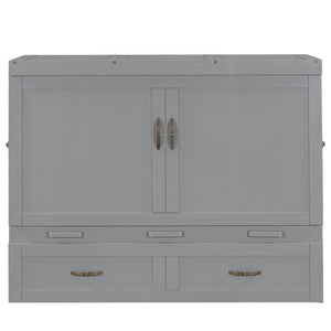HomeRoots Gray Wood Full Murphy Bed - Space-Saving Design with USB Port for Modern Multi-Functional Spaces 596483