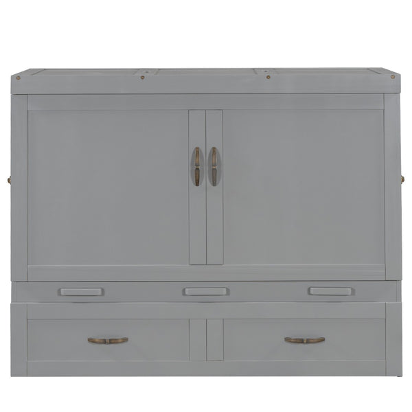 HomeRoots Gray Wood Full Murphy Bed - Space-Saving Design with USB Port for Modern Multi-Functional Spaces 596483