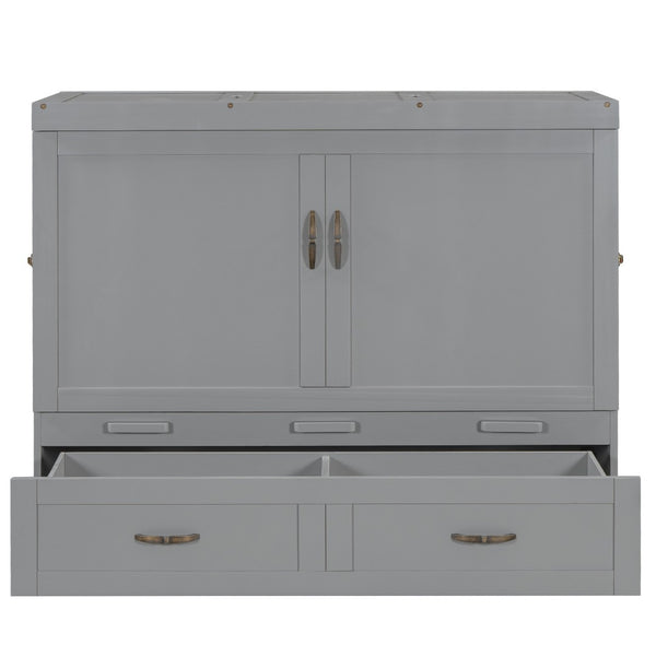 HomeRoots Gray Wood Full Murphy Bed - Space-Saving Design with USB Port for Modern Multi-Functional Spaces 596483
