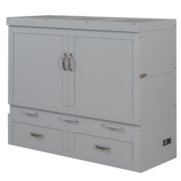 HomeRoots Gray Wood Full Murphy Bed - Space-Saving Design with USB Port for Modern Multi-Functional Spaces 596483