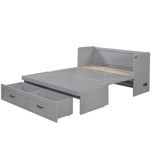 HomeRoots Gray Wood Full Murphy Bed - Space-Saving Design with USB Port for Modern Multi-Functional Spaces 596483