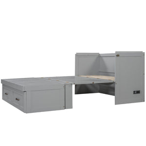 HomeRoots Gray Wood Full Murphy Bed - Space-Saving Design with USB Port for Modern Multi-Functional Spaces 596483