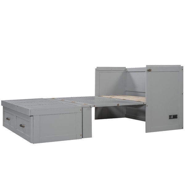HomeRoots Gray Wood Full Murphy Bed - Space-Saving Design with USB Port for Modern Multi-Functional Spaces 596483
