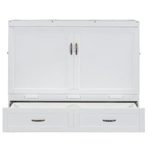 HomeRoots White Wood Full Murphy Bed with USB Port – Stylish, Space-Saving Solution for Modern Living Spaces 596484