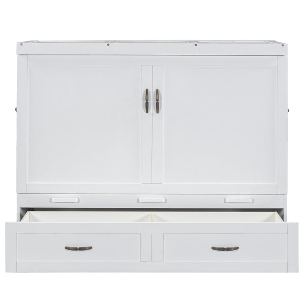 HomeRoots White Wood Full Murphy Bed with USB Port – Stylish, Space-Saving Solution for Modern Living Spaces 596484