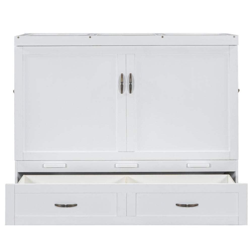 HomeRoots White Wood Full Murphy Bed with USB Port – Stylish, Space-Saving Solution for Modern Living Spaces 596484