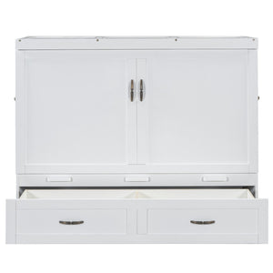 HomeRoots White Wood Full Murphy Bed with USB Port – Stylish, Space-Saving Solution for Modern Living Spaces 596484