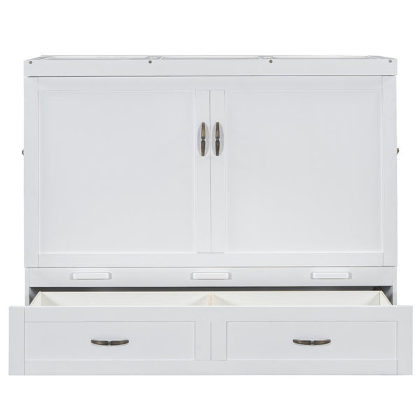 HomeRoots White Wood Full Murphy Bed with USB Port – Stylish, Space-Saving Solution for Modern Living Spaces 596484