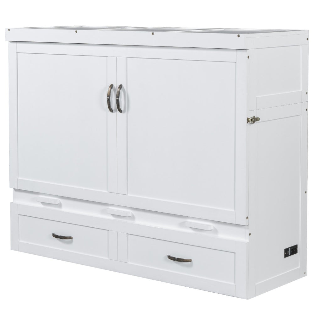 HomeRoots White Wood Full Murphy Bed with USB Port – Stylish, Space-Saving Solution for Modern Living Spaces 596484