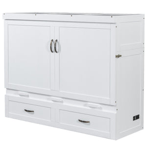 HomeRoots White Wood Full Murphy Bed with USB Port – Stylish, Space-Saving Solution for Modern Living Spaces 596484