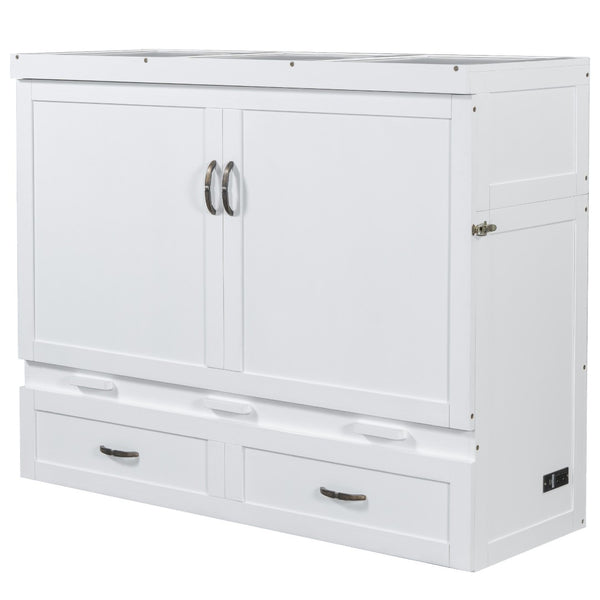HomeRoots White Wood Full Murphy Bed with USB Port – Stylish, Space-Saving Solution for Modern Living Spaces 596484