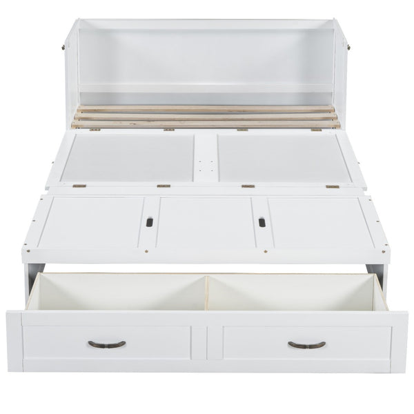 HomeRoots White Wood Full Murphy Bed with USB Port – Stylish, Space-Saving Solution for Modern Living Spaces 596484
