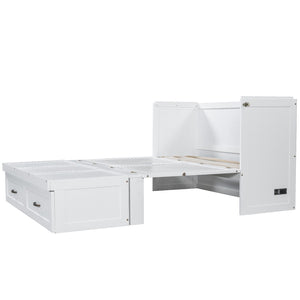 HomeRoots White Wood Full Murphy Bed with USB Port – Stylish, Space-Saving Solution for Modern Living Spaces 596484