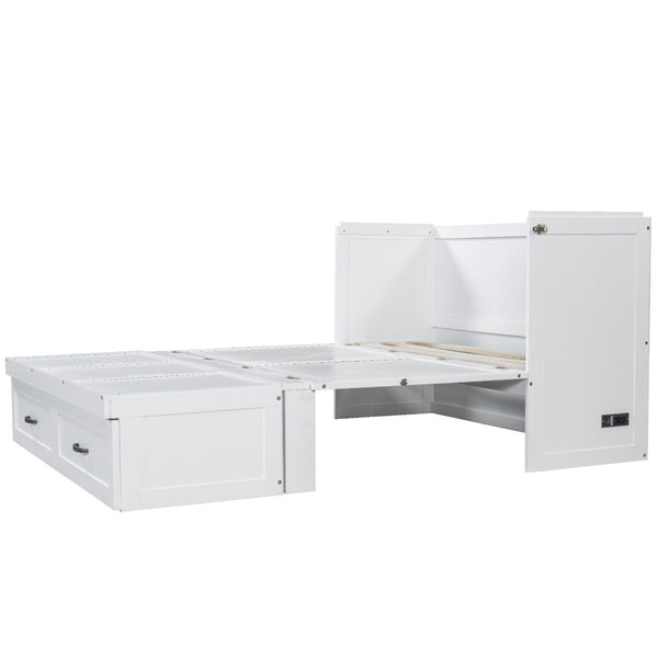 HomeRoots White Wood Full Murphy Bed with USB Port – Stylish, Space-Saving Solution for Modern Living Spaces 596484