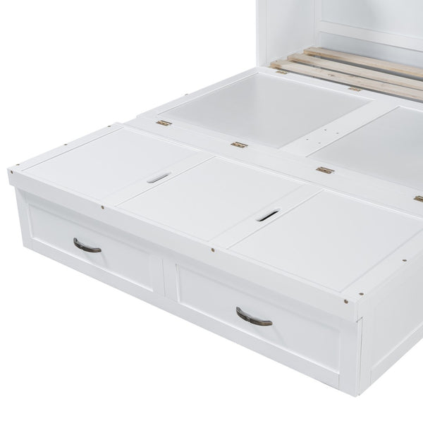 HomeRoots White Wood Full Murphy Bed with USB Port – Stylish, Space-Saving Solution for Modern Living Spaces 596484