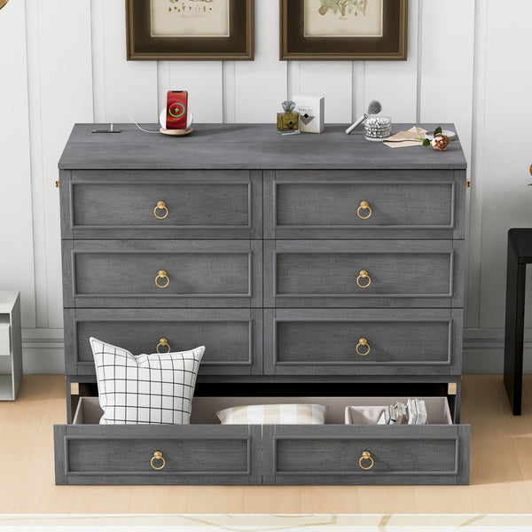 HomeRoots Gray Wood Full Murphy Bed with USB Port - Stylish Space-Saving Cabinet Design for Modern Living Spaces 596485