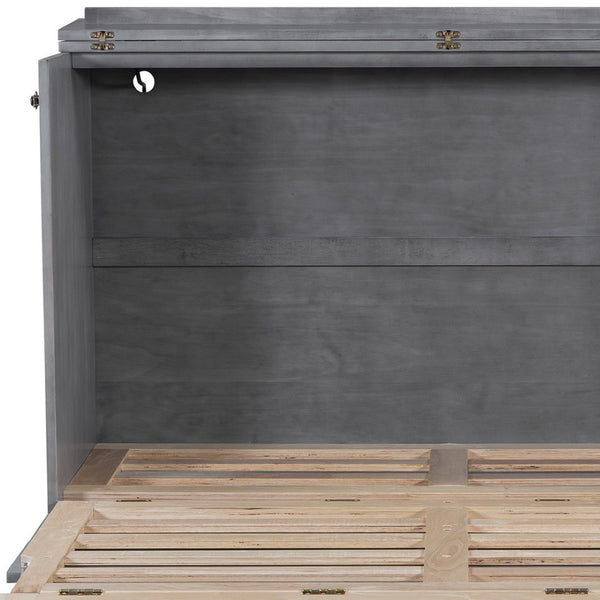 HomeRoots Gray Wood Full Murphy Bed with USB Port - Stylish Space-Saving Cabinet Design for Modern Living Spaces 596485