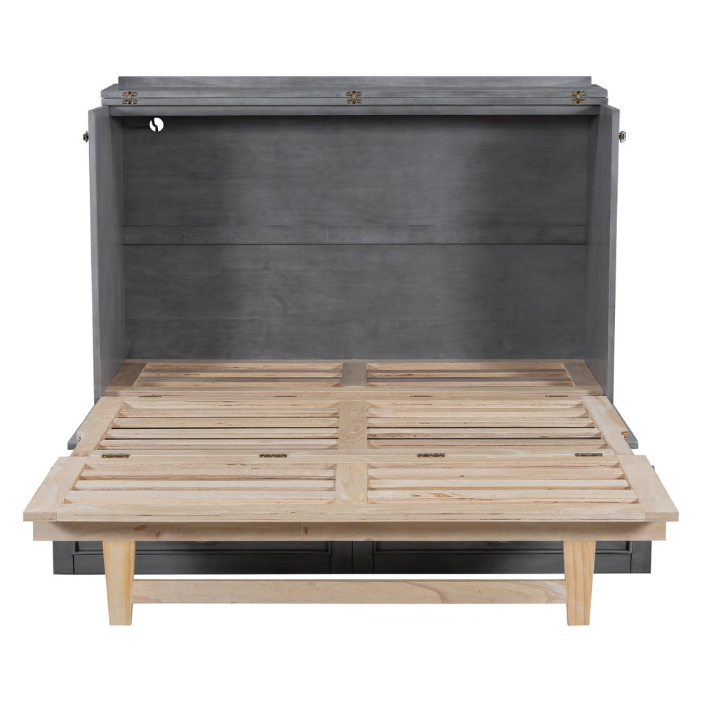 HomeRoots Gray Wood Full Murphy Bed with USB Port - Stylish Space-Saving Cabinet Design for Modern Living Spaces 596485