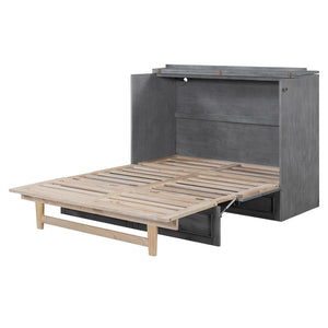 HomeRoots Gray Wood Full Murphy Bed with USB Port - Stylish Space-Saving Cabinet Design for Modern Living Spaces 596485