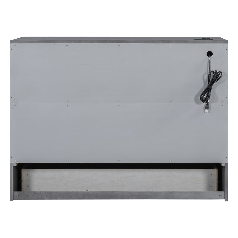 HomeRoots Gray Wood Full Murphy Bed with USB Port - Stylish Space-Saving Cabinet Design for Modern Living Spaces 596485