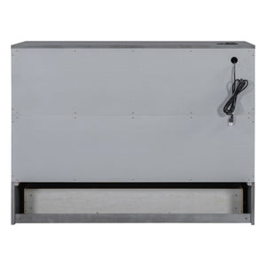 HomeRoots Gray Wood Full Murphy Bed with USB Port - Stylish Space-Saving Cabinet Design for Modern Living Spaces 596485