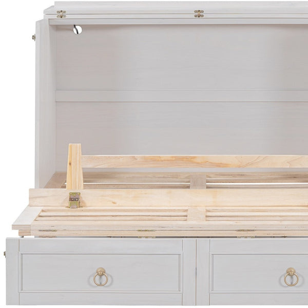 HomeRoots White Wood Full Murphy Bed with USB Port - Space-Saving Design for Small Rooms & Guest Comfort 596486