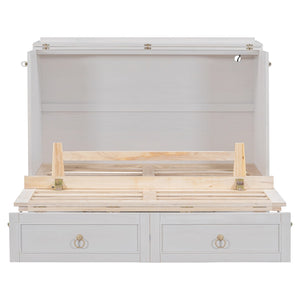 HomeRoots White Wood Full Murphy Bed with USB Port - Space-Saving Design for Small Rooms & Guest Comfort 596486
