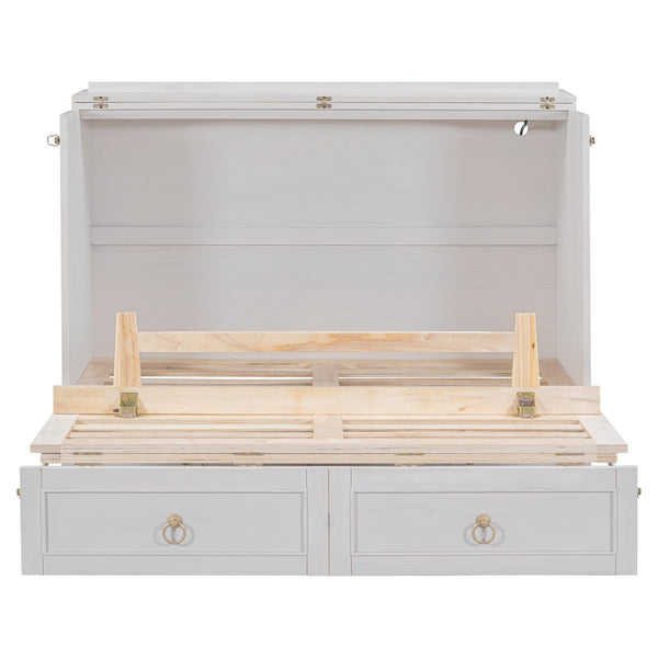 HomeRoots White Wood Full Murphy Bed with USB Port - Space-Saving Design for Small Rooms & Guest Comfort 596486