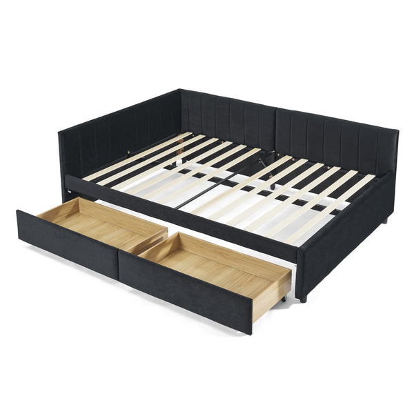 English Elm Full Size Upholstered Tufted Daybed Frame With Storage Drawers, Plush Velvet In Elegant Black Finish W1413S00088