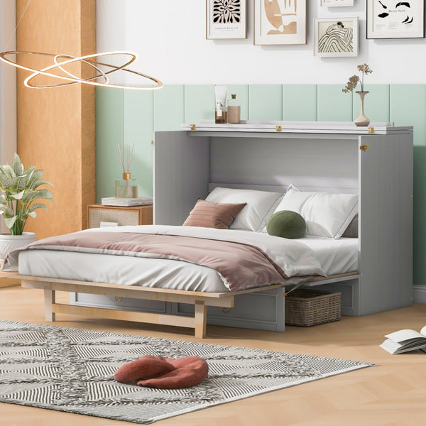 HomeRoots White Wood Queen Murphy Bed - Space-Saving Elegance for Stylish Guest Rooms & Multifunctional Spaces 596488