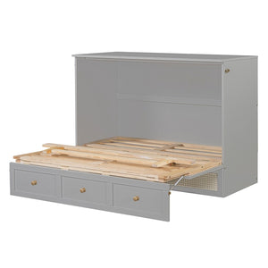 HomeRoots Gray Wood Full Murphy Bed - Stylish Space-Saving Cabinet for Small Rooms, Multi-Use Areas & Guests 596489