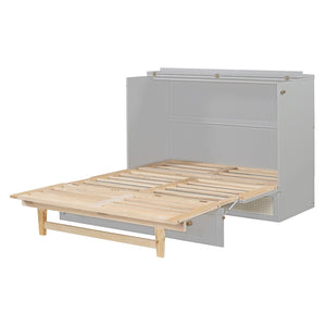 HomeRoots Gray Wood Full Murphy Bed - Stylish Space-Saving Cabinet for Small Rooms, Multi-Use Areas & Guests 596489