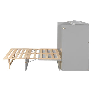 HomeRoots Gray Wood Full Murphy Bed - Stylish Space-Saving Cabinet for Small Rooms, Multi-Use Areas & Guests 596489