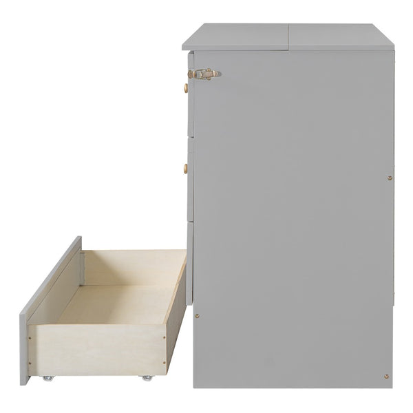 HomeRoots Gray Wood Full Murphy Bed - Stylish Space-Saving Cabinet for Small Rooms, Multi-Use Areas & Guests 596489