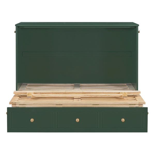 HomeRoots Green Wood Full Murphy Bed - Stylish Space-Saving Design with Sturdy Support for Any Room Decor 596490