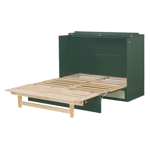 HomeRoots Green Wood Full Murphy Bed - Stylish Space-Saving Design with Sturdy Support for Any Room Decor 596490