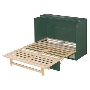 HomeRoots Green Wood Full Murphy Bed - Stylish Space-Saving Design with Sturdy Support for Any Room Decor 596490