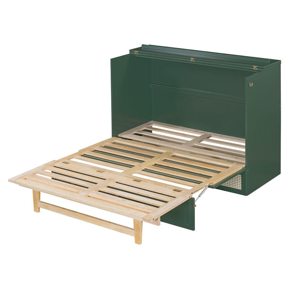 HomeRoots Green Wood Full Murphy Bed - Stylish Space-Saving Design with Sturdy Support for Any Room Decor 596490