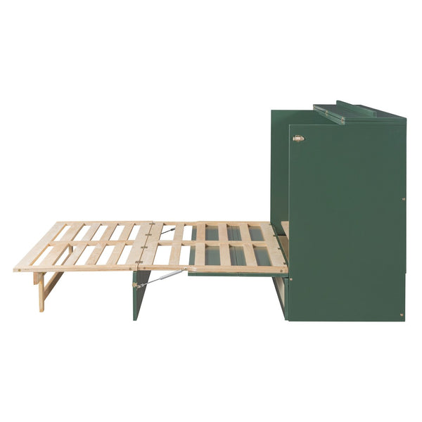 HomeRoots Green Wood Queen Murphy Bed - Stylish Space-Saving Design with Durable Construction for Modern Homes 596493